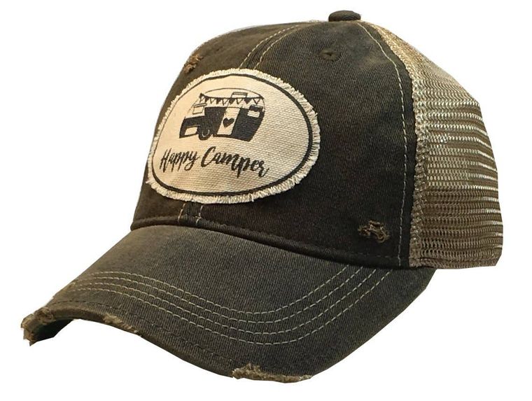 Happy Camper Trucker Hats Black