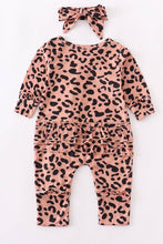 Load image into Gallery viewer, leopard zip ruffle romper with bow
