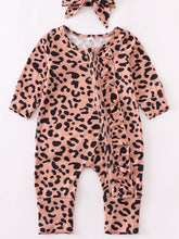 Load image into Gallery viewer, leopard zip ruffle romper with bow
