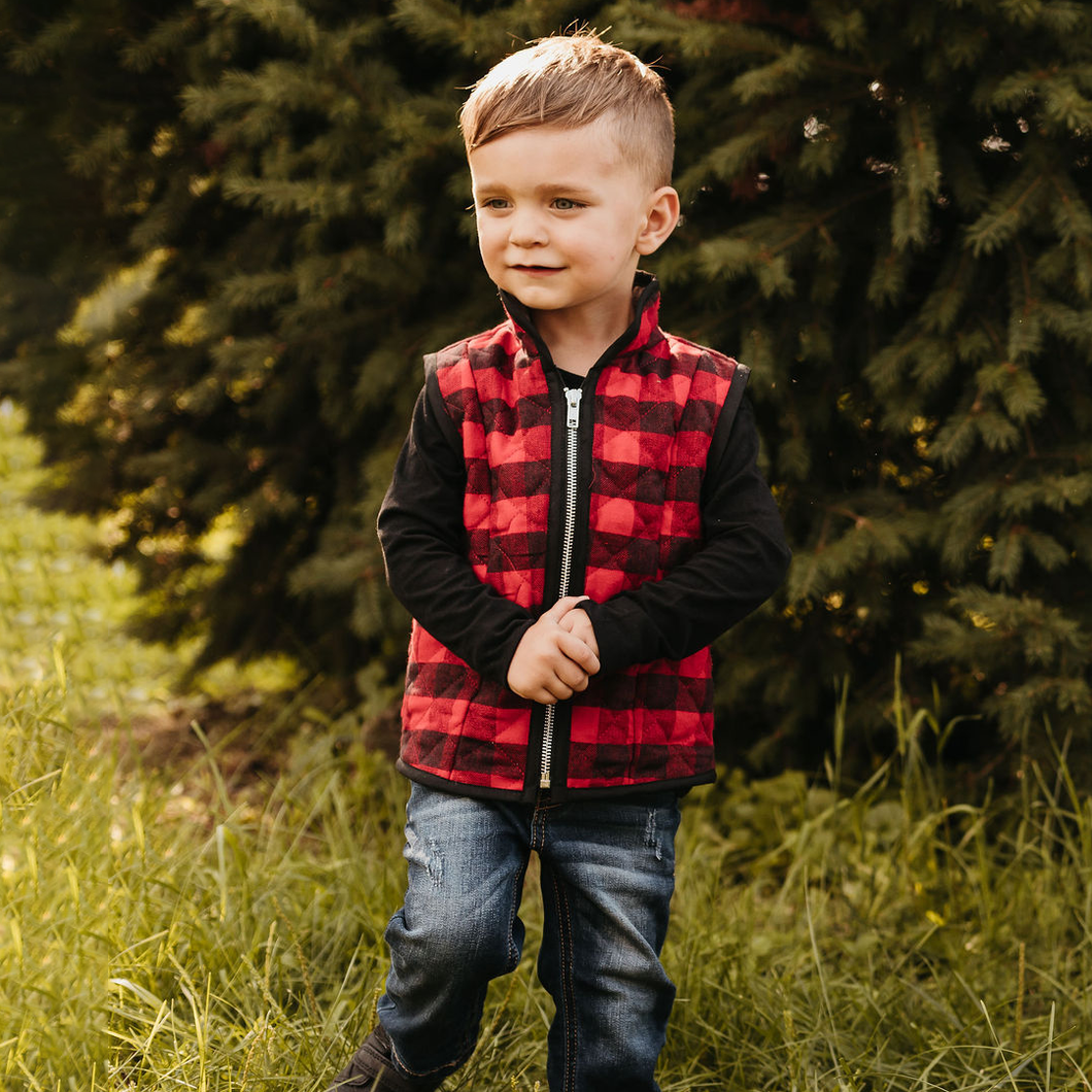red buffalo plaid vest for kids
