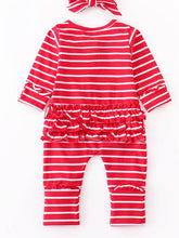 Load image into Gallery viewer, Red stripe Ruffle Romper with bow
